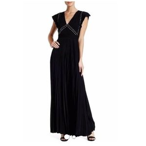 A.L.C Mara Pleated Grommet Bodice Trim Maxi Dress